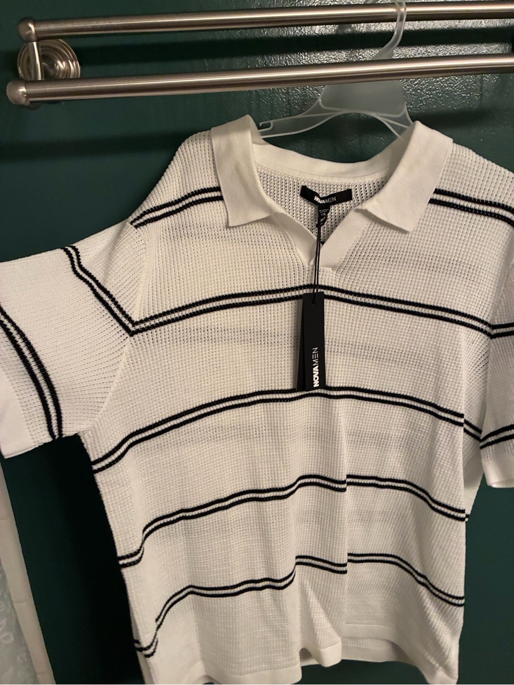NWT Fashion Nova White Short-Sleeve Polo with Black Stripes
